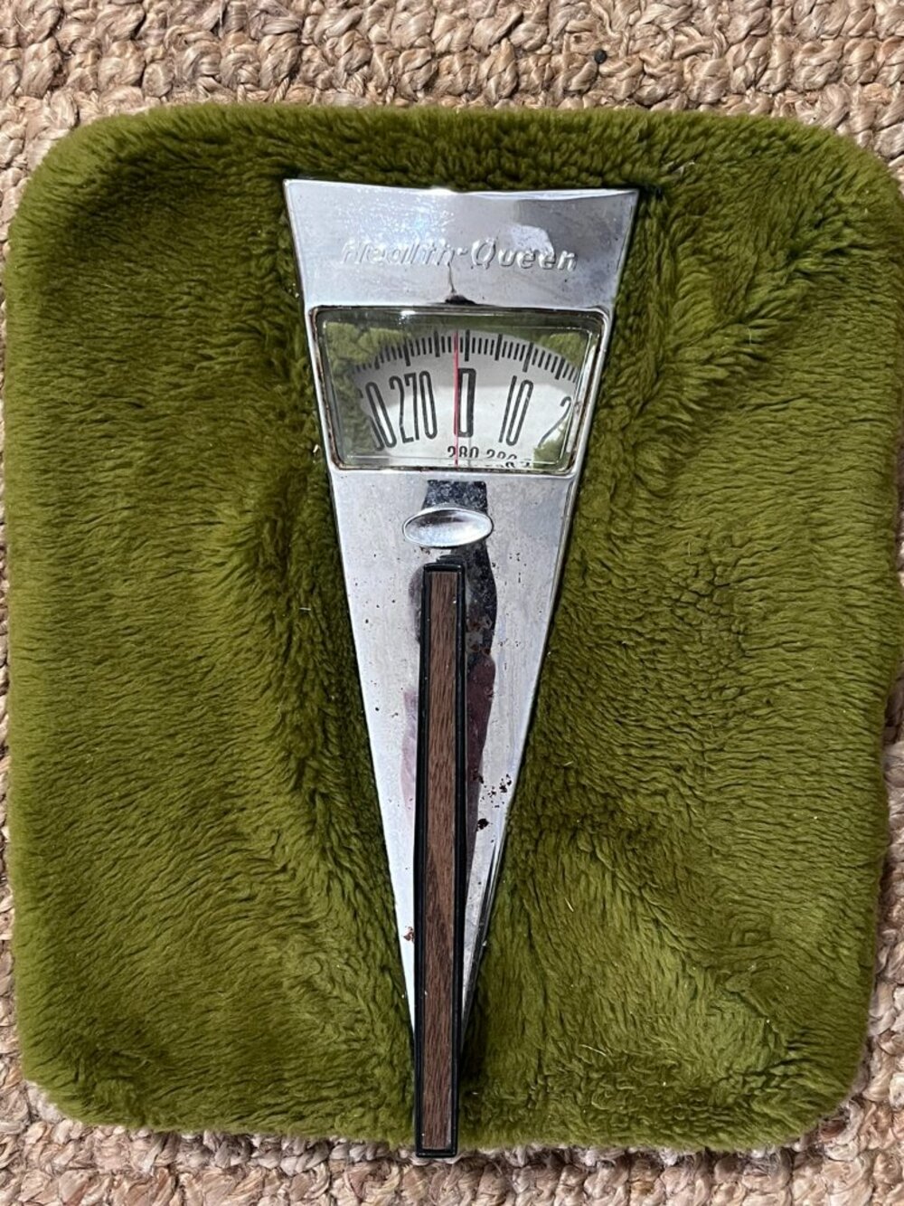 Vintage MCM Health-O-Meter Health Queen Avocado Green Shag Bathroom Scale Retro